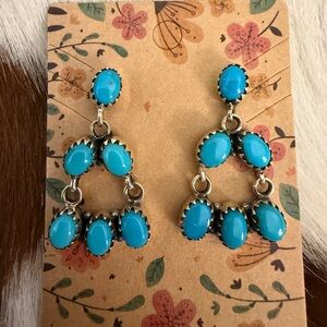 ❤️ Kingman Turquoise Navajo Style Sterling 925 Dangle Chandelier Earrings 10.1G
